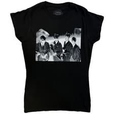 Image of The Beatles T Shirt Smiles Band shot Photo new Official Womens Skinny Fit Black