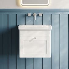 Image of Nuie Classique Wall Hung 1-Drawer Vanity Unit with Basin 500mm Wide Satin White