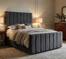 Image of 4ft6 DOUBLE OTTOMAN STORAGE BED PANEL PLUSH VELVET UPHOLSTERED BED FRAME ;   