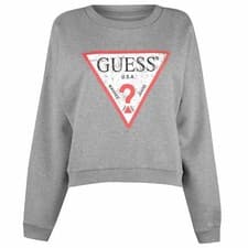 Image of Guess Jeans Womens Sports Sweatshirt Grey Red Triangle Ship internationally