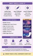 Image of Always Dailies Long Plus Extra Protect Panty 38 Liners || Pack 4