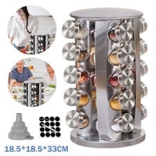 Image of Rotating Spice Rack with 20 Glass Jars Kitchen Spice Storage Organiser
