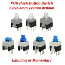 Image of Push Button Switch DPDT Latching or Momentary PCB 5.8x5.8mm7x7mm 8x8mm 8.5x8.5mm