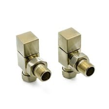 Image of Brushed Square Straight Angled Radiator Valves Manual Solid Brass Body