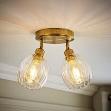 Image of Adjustable Ceiling Light Fitting Ribbed Glass Dome Lampshades Spotlights 2 Way