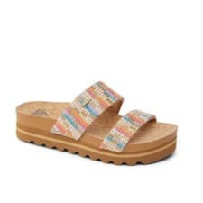 Image of REEF WOMENS SANDALS.NEW CUSHION VISTA HI BEACHY WOVEN CUSHION VEGAN SLIDERS S25