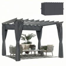Image of Outsunny 3.6 x 3 m Aluminium Pergola with Retractable Roof Canopy, Curtains
