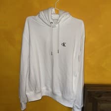 Image of BNWOT Calvin Klein Jeans White Hoodie – Size L, Minimalist Logo, Unisex