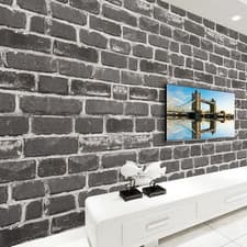 Image of 1-6x 3D Effect Grey Brick Wallpaper Grey&White Smooth Realistic Rustic Stone