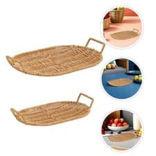 Image of 2pcs Oval Snack Tray Set: Multipurpose Fruit Tray with Handle for Tea Time -