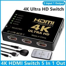 Image of 4K HDMI Switch Switcher 5 Port Splitter Hub IR Remote For HDTV PS3 5 In 1 Out UK