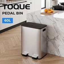 Image of Toque 60L Pedal Bin Stainless Steel Kitchen Trash Waste Can Recycling Dustbin