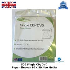 Image of 500 Single CD DVD Paper Sleeves Wallet New High Quality 50 Per Pack Neo Media