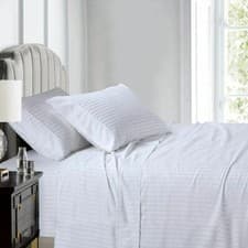 Image of 100% Egyptian Cotton 40CM Extra Deep  Fitted Sheet 300TC Satin Strip  