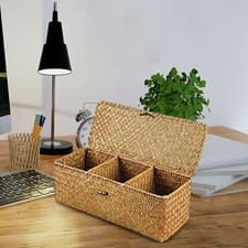 Image of Multipurpose Storage Basket with Lid Handmade for Kitchen Office Home Decoration