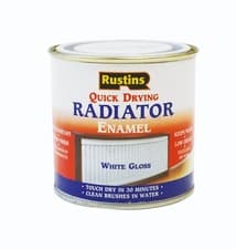 Image of Rustins QuickDry Radiator Paint, White/Black/Grey, Gloss/Satin/Matt 250/500ml/1L