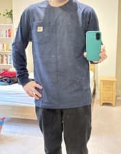 Image of Carhartt Heavyweight Long Sleeve Pocket T Shirt Navy Graphic Back Mens M