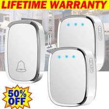 Image of CORDLESS WIRELESS PLUG IN AND PORTABLE TWIN PACK DOOR BELL CHIME KIT 300M RANGE