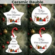 Image of Baby 1st First Christmas Bauble Personalised Tree Decoration Baby Girl Boy Gift