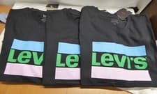 Image of BNWT WOMEN'S LEVIS LEVI'S LOGO T SHIRT BLACK WITH COLOURED BARS SM,M,LGE COTTON