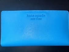Image of ❤️Kate Spade New York Teal Cameron Monotone Saffiano Monotone Slim Bifold Wallet