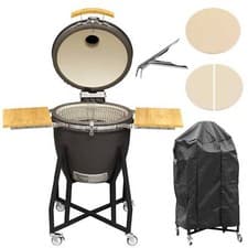 Image of Deluxe Kamado BBQ Grill, Oven, Smoker, Stand, Wheels, Ceramic 22"(56cm)