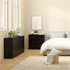 Image of May Chest of 6 Drawers 3+3 Black 143x68cm Furniture To Go New