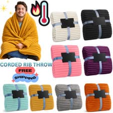 Image of Chunky Cord Ribbed Throw Over Fleece Cosy Warm Soft Large Sofa Bed Sette Blanket
