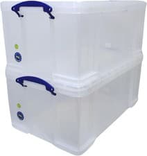 Image of Really Useful Box 64 Litre Rectangular Plastic Storage Box Clear, Pack of 2