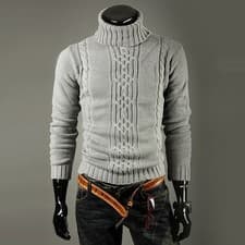 Image of Mens Warm Thick Roll Turtle Polo Neck Cable Knit Chunky Jumper Knitted Pullover