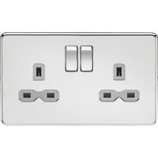 Image of Knightsbridge Screwless Flat Plate 13A 2G DP Switched Socket - Polished Chrome