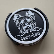 Image of Personalized Dog Coasters – Custom Pet Name & Breed | Set of 4 with Holder