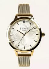 Image of Lipsy Gold Mesh Strap Watch with White Diamond Texture Dial - BNID/LA44