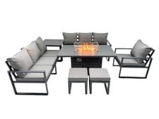 Image of Fimous Aluminium Outdoor Garden Furniture Set Gas Fire Pit Dining Table Sofa Set