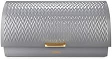 Image of Tower T826090GRY Empire Roll Top Bread Bin, Stainless Steel, Grey and Brass, On