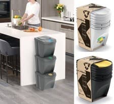 Image of Sorting Waste Bin Recycling Segregation Stackable Lidded Grey White 20L 25L 35L
