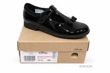 Image of Clarks Kids Infant Junior Scala Hope Shoes E Fit Black School Size UK 11 Fit E