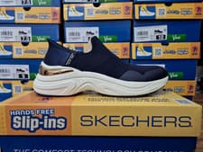 Image of SKECHERS WOMENS SLIP INS BLUE SHOES LADIES MEMORY FOAM GO-WALK TRAINERS SLIP IN