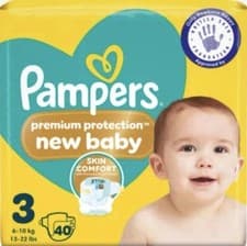 Image of Pampers Premium Protection New Baby Size 3. 40 Nappies, 6kg-10kg, Essential Pack