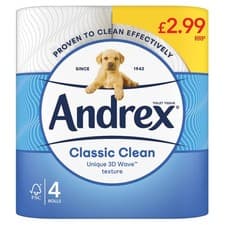 Image of Andrex Classic Clean Toilet Tissue, 4 Rolls 1Kg (Pack of 6)