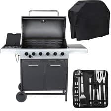 Image of Embermann Prestige 6 Burner Gas Barbecue with Side Burner, Free Heavy-Duty Cover
