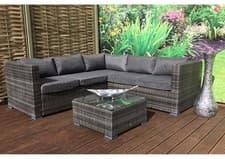 Image of Rattan Garden Furniture Corner Sofa Set & Table - Charcoal Grey Signature Weave