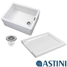 Image of Astini Belfast 100 1.0 Bowl White Ceramic Kitchen Sink, Drainer & Strainer Waste