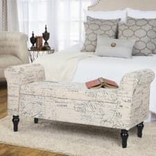 Image of Linen Storage Ottoman Bench Padded Bedside Seat w/ Hinged Lid Wooden Feet