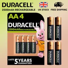 Image of DURACELL AA RECHARGEABLE BATTERIES 2500 MAH NIMH PACK OF 4 LONG LASTING 5 YEAR