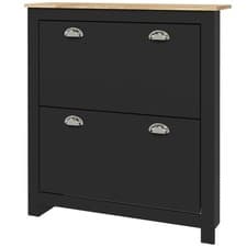 Image of HOMCOM 2 Drawer Shoe Cabinet Narrow Shoe Cupboard with Flip Doors, Shelf