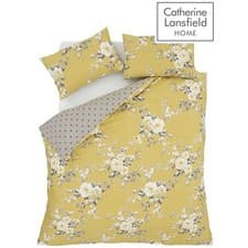 Image of Catherine Lansfield Canterbury Floral Ochre Duvet Quilt Cover Set Or Accessories