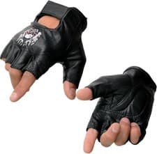 Image of Milwaukee Leather SH351 Men's 'Flaming Skull' Black Leather Fingerless Gloves