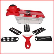 Image of Ram Red Mandoline Slicer with 7 Interchangeable Blades for Effortless Food Prep