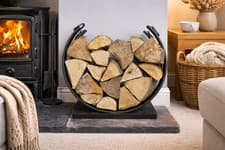 Image of Half Round Metal Log Holder Black Fireside Wood Storage Rack 50cm